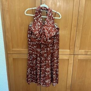 Heartloom Halter Top & Drawstring Tiered Skirt Set Size M Brown White Print